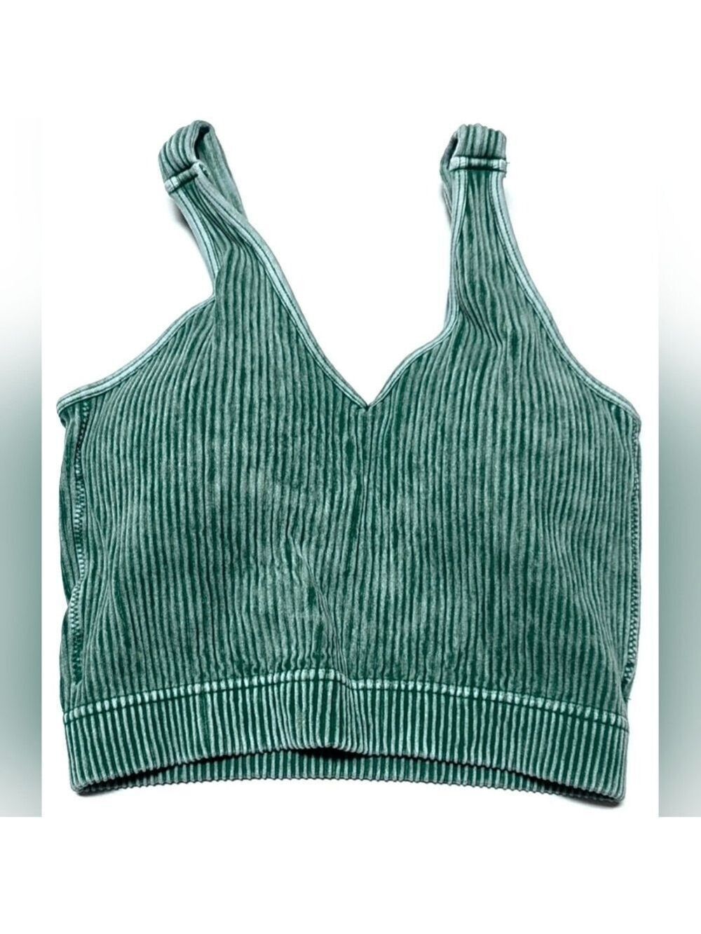 ZENANA Green Ribbed Cropped V-Neck Bra Tank Top L/XL - New In Package